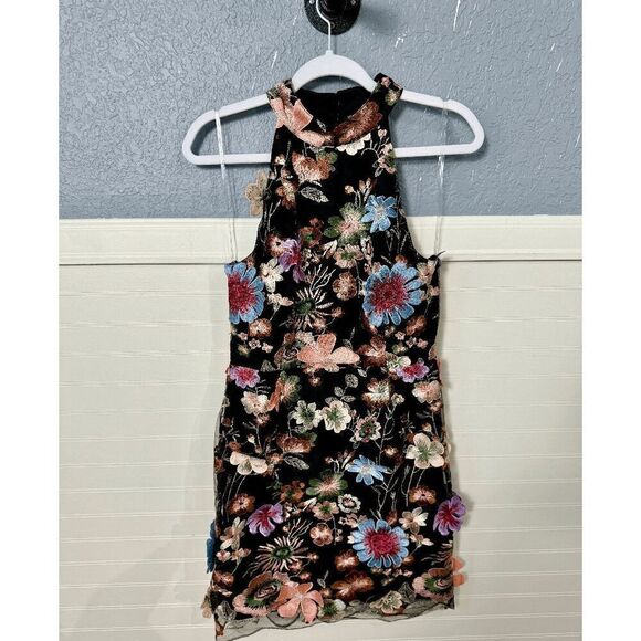 Entra Black Floral Overlay High Neck Sleeveless Dress - Picture 7 of 13